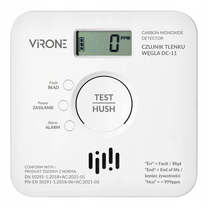 Bateryjny czujnik tlenku węgla (czadu), 2xAA, żywotność sensora 10 lat